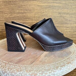 Sam Edelman Wilton Black Leather Slip-On Mule Sandals‎ Block Heel Size 9.5 M US